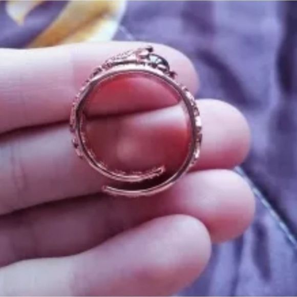 Rose gold titanium Chinese luck symbols dragon and red glass adjustable ring new - Picture 6 of 6